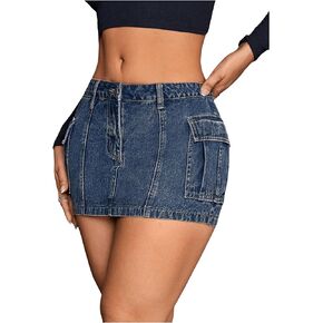 Milumia Women's Denim Cargo Skirt Mini Low Waist Y2k Button Flap Pocket Bodycon Skirt