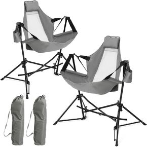 HOMEFUN Hammock Camping Chair - Portable Swinging Hammock Chairs for Adults with Stand and Storage Bag, Oversized Folding Rocking Chairs for Lawn Camp Fishing Hiking, Black