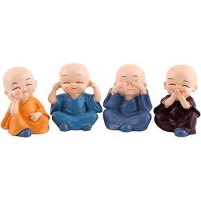 AYNEFY Four Little Buddhist Monk Ornament,Cute 4 Little Monk Resin Table Decorative Ornaments Car Statue Decoration Living Room Desktop Buddhist Monk Doll Figurines