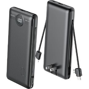 Statik GoHub Slim Portable Charger with Wall Plug, Portable Charger Built in Cables, Universal Charging Station Multiple Devices, 10000mAh Power Bank USB C Portable Phone Charger Battery Pack 1 Pack