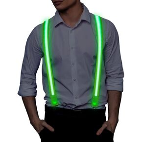 Light Up Suspenders, Glow in the Dark Suspenders, Mens Neon Outfits for Parties, DJ, EDM, 80s, Rave Outfits