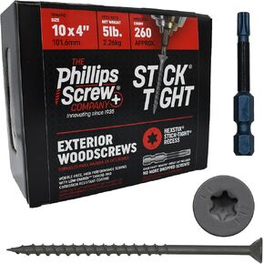 براغي خارجية PSC مقاس 5 رطل مقاس 10 × 4 بوصة - شديدة التحمل، ذاتية التنصت، براغي خشبية خارجية مقاومة للصدأ مع تقنية لاصقة محكمة (260 قطعة) in Kuwait