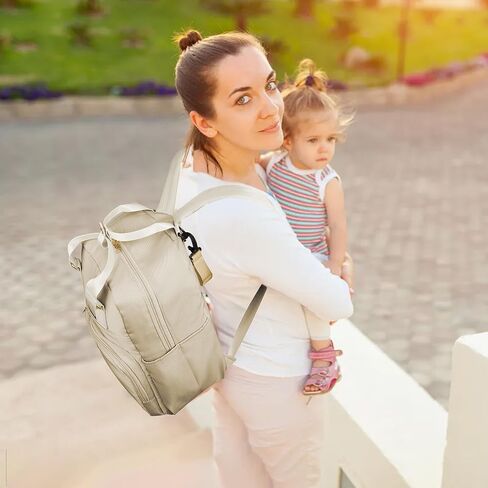حقيبة ظهر مانيتا لتغيير الحفاضات، حقيبة ظهر لحفاضات الأطفال مع منفذ شحن USB للأم والأب، كاكي in Kuwait