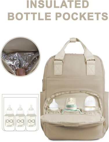 حقيبة ظهر مانيتا لتغيير الحفاضات، حقيبة ظهر لحفاضات الأطفال مع منفذ شحن USB للأم والأب، كاكي in Kuwait