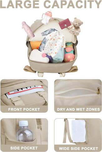حقيبة ظهر مانيتا لتغيير الحفاضات، حقيبة ظهر لحفاضات الأطفال مع منفذ شحن USB للأم والأب، كاكي in Kuwait