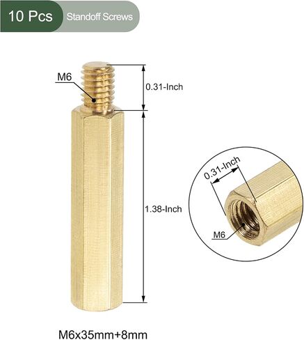 YOKIVE 10 Pcs M6 Standoff Screws, Brass Hex PCB Standoffs, Keep Height Consistent, Great for Motherboard (Gold Tone, 35mm+8mm) in Saudi Arabia