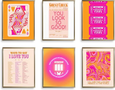 لوحة فنية جدارية كلاسيكية عصرية من TwoDays، ديكور جمالي لغرفة بريبي باللون الوردي، ملصق لطيف للفتيات المراهقات في شقة Lucky Queen، صور تأكيد غير تقليدية، مطبوعات أرقام الملاك (8 بوصة × 10 بوصة، مجموعة من 6 قطع، غير مؤطرة) in Kuwait