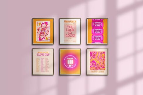 لوحة فنية جدارية كلاسيكية عصرية من TwoDays، ديكور جمالي لغرفة بريبي باللون الوردي، ملصق لطيف للفتيات المراهقات في شقة Lucky Queen، صور تأكيد غير تقليدية، مطبوعات أرقام الملاك (8 بوصة × 10 بوصة، مجموعة من 6 قطع، غير مؤطرة) in Kuwait