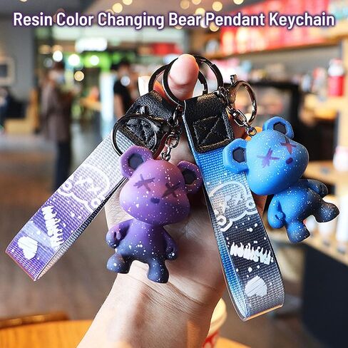 Women Men Girl Boy Cute Bear Keychain - Gradient Color Resin Keychain Easy to Carry Cute Animal Pendant Metal Key Ring in Saudi Arabia