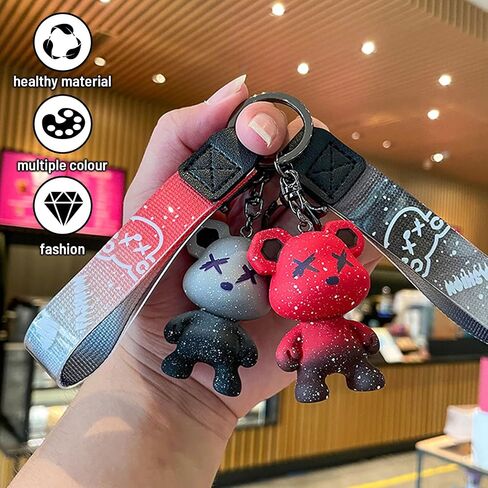 Women Men Girl Boy Cute Bear Keychain - Gradient Color Resin Keychain Easy to Carry Cute Animal Pendant Metal Key Ring in Saudi Arabia
