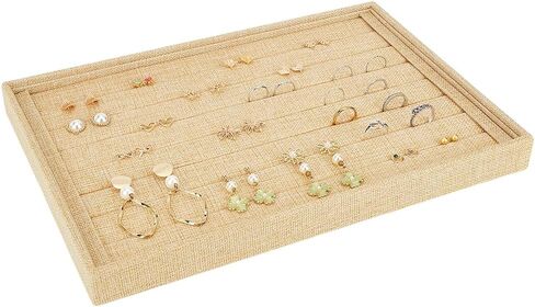 FINGERINSPIRE 7 Slots Ring Earrings Display Trays Showcase 13.6x9 Inch Jewelry Organizer Ring Holder Linen Small Jewelry Organizer Stands Insert Holder for Rings Earrings Selling Show in Saudi Arabia