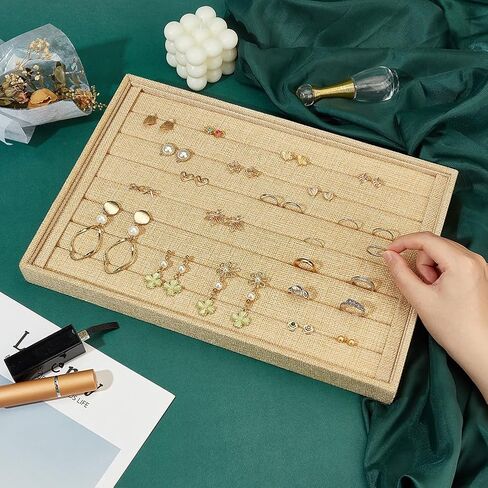 FINGERINSPIRE 7 Slots Ring Earrings Display Trays Showcase 13.6x9 Inch Jewelry Organizer Ring Holder Linen Small Jewelry Organizer Stands Insert Holder for Rings Earrings Selling Show in Saudi Arabia
