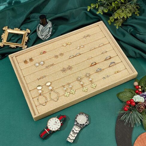FINGERINSPIRE 7 Slots Ring Earrings Display Trays Showcase 13.6x9 Inch Jewelry Organizer Ring Holder Linen Small Jewelry Organizer Stands Insert Holder for Rings Earrings Selling Show in Saudi Arabia
