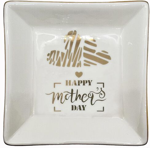 Double Heart Happy Mothers Day Ceramic Jewelry Tray, Mothers Day Gifts Small Ring Dish, Jewelry Plate,Trinket Tray,Ideal Mother's Day gift for Mom in Saudi Arabia