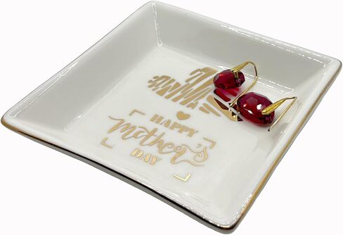Double Heart Happy Mothers Day Ceramic Jewelry Tray, Mothers Day Gifts Small Ring Dish, Jewelry Plate,Trinket Tray,Ideal Mother's Day gift for Mom in Saudi Arabia
