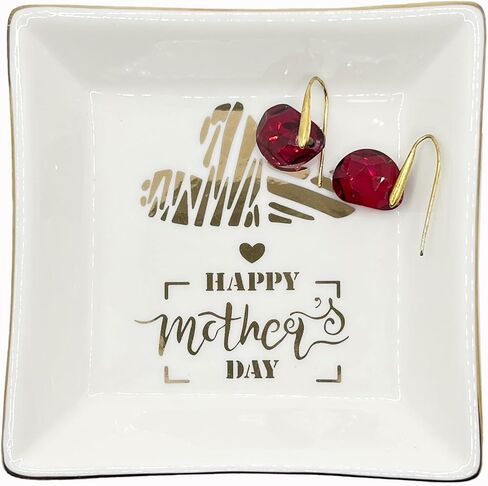 Double Heart Happy Mothers Day Ceramic Jewelry Tray, Mothers Day Gifts Small Ring Dish, Jewelry Plate,Trinket Tray,Ideal Mother's Day gift for Mom in Saudi Arabia