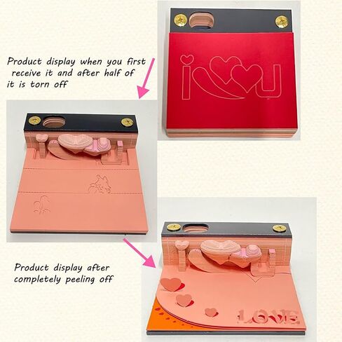 3D Creative Time Piece Calendar 2024 Desk Calendar,I LOVE YOU Tear-Away Notepad,Paper Carving Art Craft Gift for Valentine's Day and Christmas in Saudi Arabia