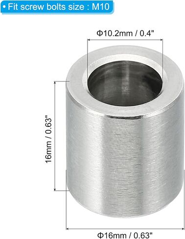 PATIKIL M10 Stainless Steel Spacers, 5 Pcs Metal Spacer Stainless Steel 10.2mm ID x 16mm OD x 16mm L Spacer Screw Standoff Round for 3/8" M10 Screw Bolts in Saudi Arabia