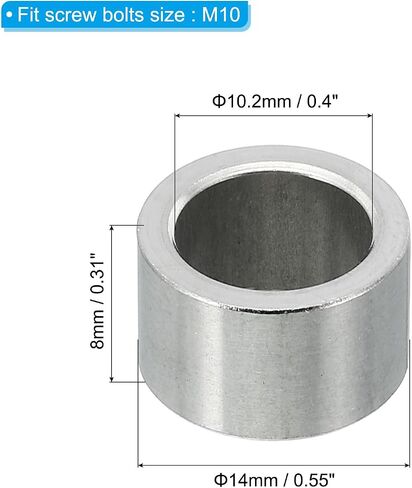 PATIKIL M10 Stainless Steel Spacers, 5 Pcs Metal Spacer Stainless Steel 10.2mm ID x 16mm OD x 16mm L Spacer Screw Standoff Round for 3/8" M10 Screw Bolts in Saudi Arabia