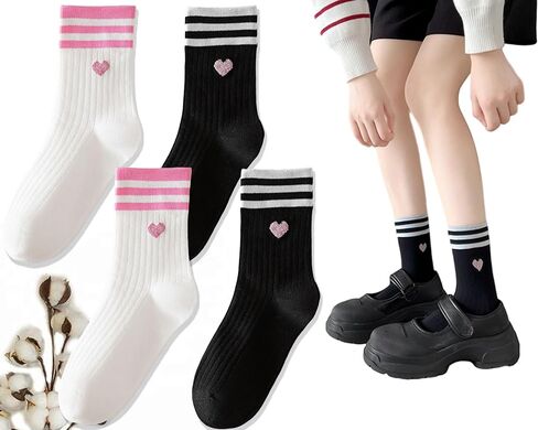Cute Heart Red Ankle Womens Athletic Colorful Striped Socks Novelty Big Kid Crew Sock 4 & More Pairs in Saudi Arabia