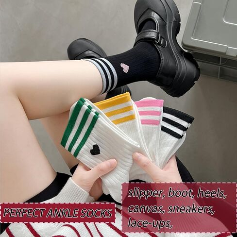 Cute Heart Red Ankle Womens Athletic Colorful Striped Socks Novelty Big Kid Crew Sock 4 & More Pairs in Saudi Arabia