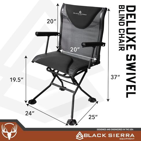 كرسي بلاك سييرا ديلوكس دوار 360 درجة، كرسي صيد مخفي صامت محمول، كرسي دوار قابل للطي في الهواء الطلق مع حشوة ومساند للذراعين، يدعم 300 رطل in Kuwait