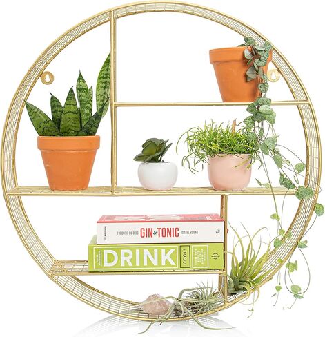 رف حائط مستدير ذهبي كبير جدًا مقاس 20 بوصة من Kimisty: فن هندسي بوهو دائري مع رف كريستال - مثالي للحمام وغرفة النوم والتخزين العائم المزخرف in Kuwait