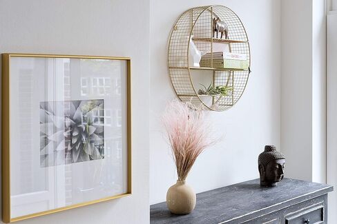 رف حائط مستدير ذهبي كبير جدًا مقاس 20 بوصة من Kimisty: فن هندسي بوهو دائري مع رف كريستال - مثالي للحمام وغرفة النوم والتخزين العائم المزخرف in Kuwait