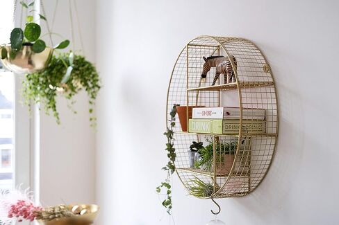 رف حائط مستدير ذهبي كبير جدًا مقاس 20 بوصة من Kimisty: فن هندسي بوهو دائري مع رف كريستال - مثالي للحمام وغرفة النوم والتخزين العائم المزخرف in Kuwait