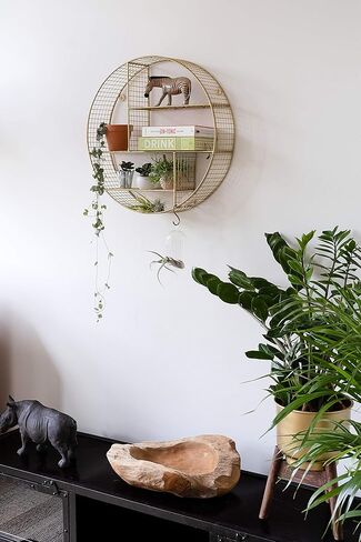 رف حائط مستدير ذهبي كبير جدًا مقاس 20 بوصة من Kimisty: فن هندسي بوهو دائري مع رف كريستال - مثالي للحمام وغرفة النوم والتخزين العائم المزخرف in Kuwait