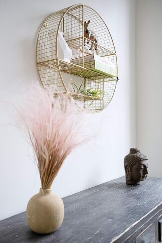 رف حائط مستدير ذهبي كبير جدًا مقاس 20 بوصة من Kimisty: فن هندسي بوهو دائري مع رف كريستال - مثالي للحمام وغرفة النوم والتخزين العائم المزخرف in Kuwait