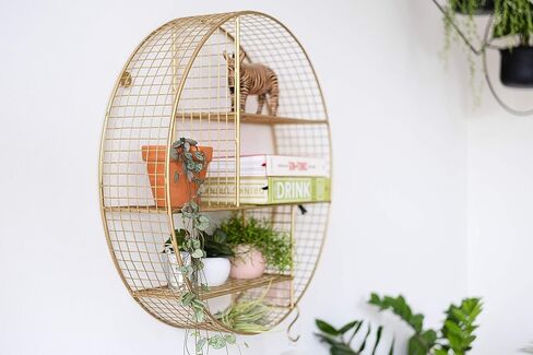 رف حائط مستدير ذهبي كبير جدًا مقاس 20 بوصة من Kimisty: فن هندسي بوهو دائري مع رف كريستال - مثالي للحمام وغرفة النوم والتخزين العائم المزخرف in Kuwait