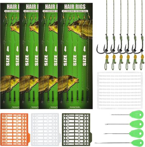 Carp Fishing Hair Rig Kits,26pcs Sets Curved Barbed Carp Hook Swivel Boilies Bait Stops and Stringers Needle Fishing Bait Rigs Braided Thread Line Carp Fishing Accessories in Saudi Arabia
