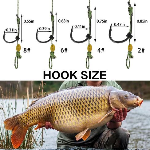 Carp Fishing Hair Rig Kits,26pcs Sets Curved Barbed Carp Hook Swivel Boilies Bait Stops and Stringers Needle Fishing Bait Rigs Braided Thread Line Carp Fishing Accessories in Saudi Arabia