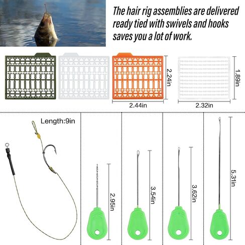 Carp Fishing Hair Rig Kits,26pcs Sets Curved Barbed Carp Hook Swivel Boilies Bait Stops and Stringers Needle Fishing Bait Rigs Braided Thread Line Carp Fishing Accessories in Saudi Arabia