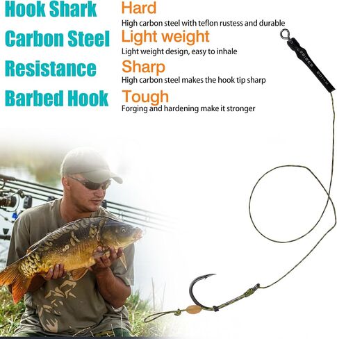 Carp Fishing Hair Rig Kits,26pcs Sets Curved Barbed Carp Hook Swivel Boilies Bait Stops and Stringers Needle Fishing Bait Rigs Braided Thread Line Carp Fishing Accessories in Saudi Arabia