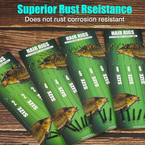Carp Fishing Hair Rig Kits,26pcs Sets Curved Barbed Carp Hook Swivel Boilies Bait Stops and Stringers Needle Fishing Bait Rigs Braided Thread Line Carp Fishing Accessories in Saudi Arabia