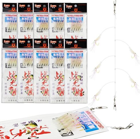 4/10 عبوات من منصات الصيد المضيئة للجمبري وصيد الأسماك من Sabiki تتوهج في الظلام لصيد الأسماك في المياه المالحة وطعم الصيد مع خطاف معدات صيد الأسماك in Kuwait