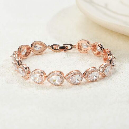 SWEETV Rose Gold Teardrop Wedding Earrings and Bracelets for Brides, Bridal Wedding Jewelry Set for Women in Kuwait