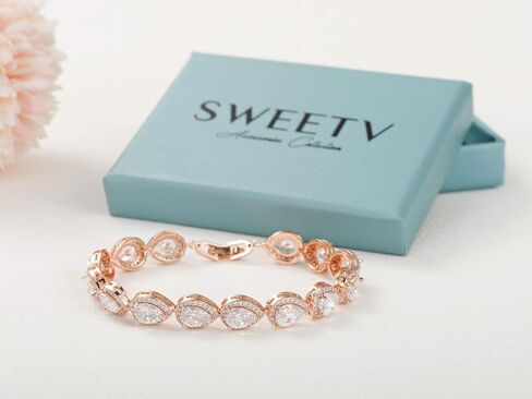 SWEETV Rose Gold Teardrop Wedding Earrings and Bracelets for Brides, Bridal Wedding Jewelry Set for Women in Kuwait