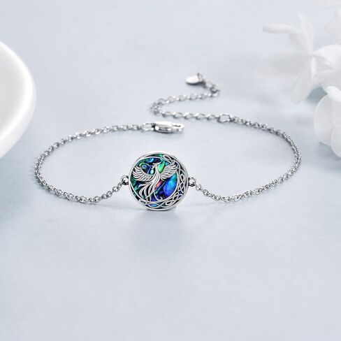ONEFINITY Celtic Phoenix Jewelry Set Gifts Sterling Silver Moon Phoenix Necklace Bracelet and Earrings Abalone Shell Nirvana of Phoenix Pendant for Women Girls in Saudi Arabia