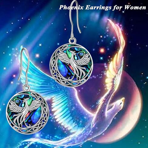 ONEFINITY Celtic Phoenix Jewelry Set Gifts Sterling Silver Moon Phoenix Necklace Bracelet and Earrings Abalone Shell Nirvana of Phoenix Pendant for Women Girls in Saudi Arabia