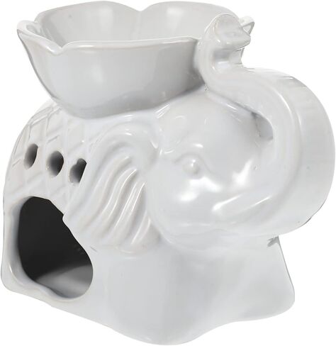 Healifty Wax Melt Warmer Ceramic Elephant Essential Oil Burner Aroma Burner Tealight Candle Holder for Yoga Spa Home Bedroom Decor (White) in Saudi Arabia