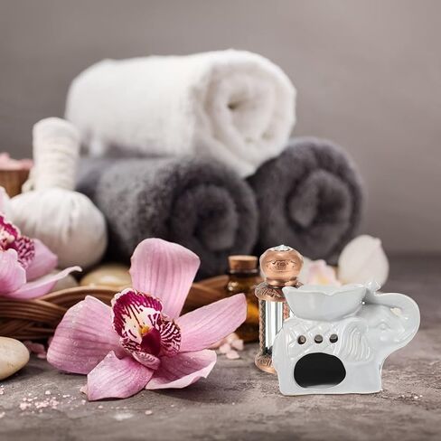 Healifty Wax Melt Warmer Ceramic Elephant Essential Oil Burner Aroma Burner Tealight Candle Holder for Yoga Spa Home Bedroom Decor (White) in Saudi Arabia