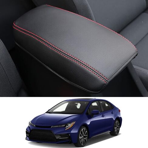 غطاء مسند ذراع السيارة من Behave، مناسب لملحقات Toyota Corolla 2019-2024 من الجلد، وسادة وحدة التحكم المركزية، صندوق مسند ذراع السيارة، أسود مع غرز سوداء (قطعة واحدة) in Kuwait
