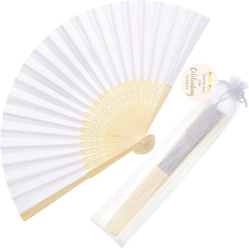 Cosweet 60 Set Wedding Hand Fans with Thank You Tags & Organza Bags, White Paper Fans Bulk Bamboo Decorative Folding Fans for Wedding Guests Party Favors Bridal Shower Church Decoation in Kuwait
