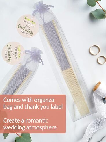 Cosweet 60 Set Wedding Hand Fans with Thank You Tags & Organza Bags, White Paper Fans Bulk Bamboo Decorative Folding Fans for Wedding Guests Party Favors Bridal Shower Church Decoation in Kuwait