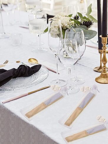 Cosweet 60 Set Wedding Hand Fans with Thank You Tags & Organza Bags, White Paper Fans Bulk Bamboo Decorative Folding Fans for Wedding Guests Party Favors Bridal Shower Church Decoation in Kuwait