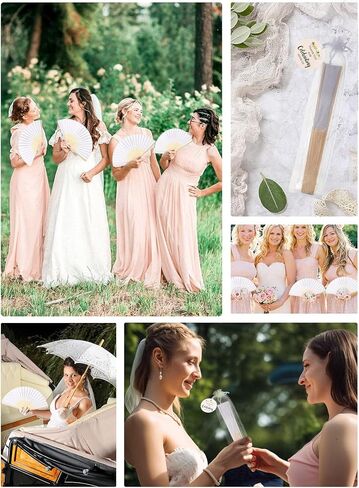Cosweet 60 Set Wedding Hand Fans with Thank You Tags & Organza Bags, White Paper Fans Bulk Bamboo Decorative Folding Fans for Wedding Guests Party Favors Bridal Shower Church Decoation in Kuwait