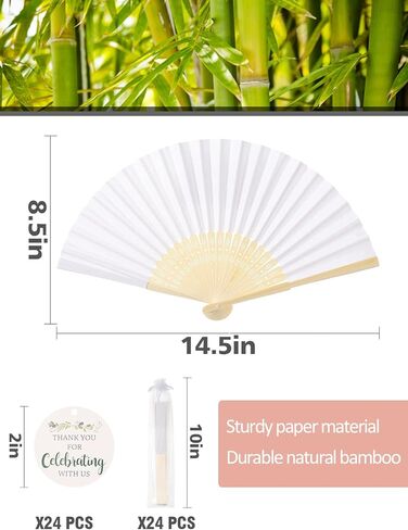 Cosweet 60 Set Wedding Hand Fans with Thank You Tags & Organza Bags, White Paper Fans Bulk Bamboo Decorative Folding Fans for Wedding Guests Party Favors Bridal Shower Church Decoation in Kuwait
